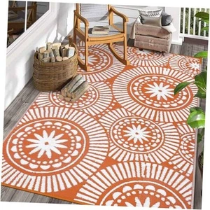 Outdoor Plastic Straw Rug 6x9ft Modern Geometric Style Reversible Patio Area - Picture 1 of 7
