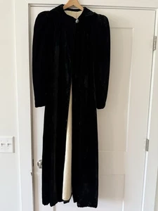 Vintage 30s 40s Velvet Coat Art Deco Puffed Sleeves Hoodie Formal - Picture 1 of 7