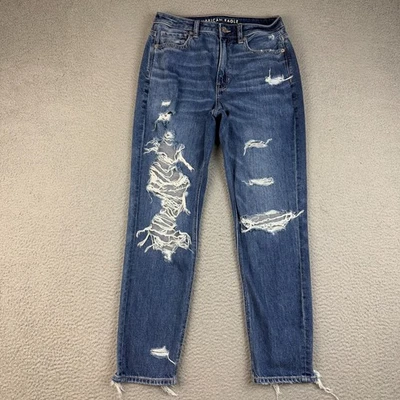 American Eagle Mom Jeans Womens 6 Reg Distressed High Rise Strigid Ripped Denim - Image 1 of 4