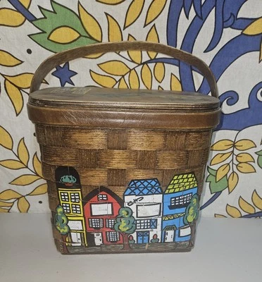 Vintage Caro-Nan Basket Purse Quilted Lining Travel  Signed Hand Painted  - Image 1 of 4