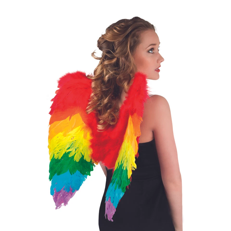 AMAKANDO Rainbow Federflügel - 50 x 50 cm - Bunte Engelsflügel Papageien Kostüm Zubehör
