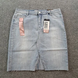 Almost Famous Skirt Womens Size 1X Blue Denim High Rise Midi Front Split New - Picture 1 of 9