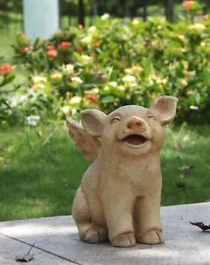 Laughing Sitting Pig W/Wings Garden Statue Home Decor Farm Animal In/Outdoor - Picture 1 of 5