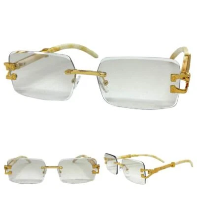 Men Classy Elegant Sophisticated Modern Clear Lens SUNGLASSES Rimless Gold Frame - Image 1 of 4