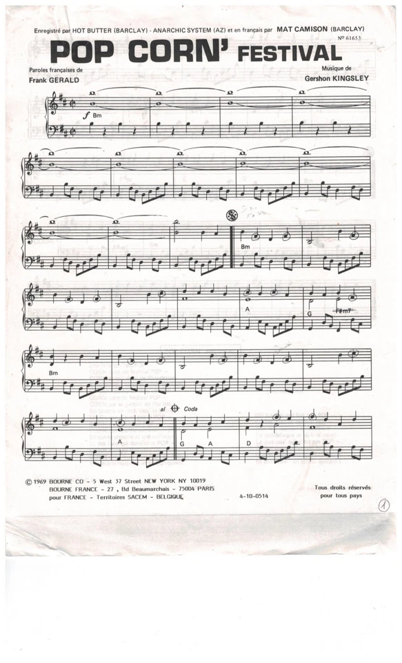 Partition ANARCHIC SYSTEM    " POP CORN "  PIANO .GUITARE. CHANT - Photo 1/1