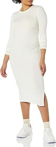 OFF WHITE Abito donna girocollo manica lunga in jersey con ruches bianco sporco grande