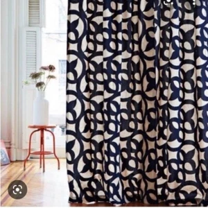 West Elm Ironwork Flocked Velvet Single Window Curtain Panel Navy Linen 48"x108" - Picture 1 of 5