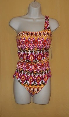 Kenneth Cole Mujer Multi 1 Hombro Top L Traje de Baño Acanalado Elástico Acolchado $102 Foto 1 de 4