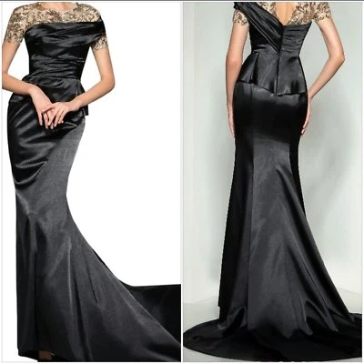 Vestido de diseñador sirena con tren talla 4 en azul y dorado Foto 1 de 4