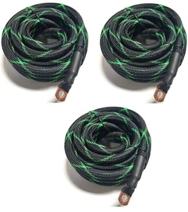 BIG 3 Upgrade 2 Gauge Copper BLACK/GREEN Braided Sleeve Cable Alternator Wire - Picture 1 of 7