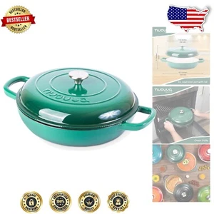Premium Enameled Cast Iron Casserole Pot – Oven Safe Up to 500°F in Dark Green - Picture 1 of 9