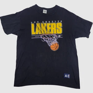 VTG Starter 1988 Los Angeles Lakers Single Stitch T-shirt Tee USA Black Size XL - Picture 1 of 11