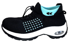 Womens Walking Shoes Sock Sneakers Slip On Mesh Black Blue Cushion Athletic 8.5