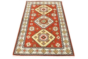 Kazak Rug 4'2'' x 6'1'' Orange Wool Tribal Hand-Knotted Oriental Carpet - Picture 1 of 12