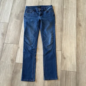White House Black Market Women Blue Jeans 2 Slim Straight Leg Embellished - Picture 1 of 5