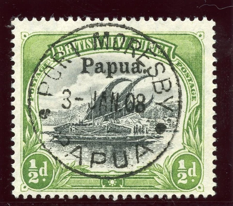 Papua 1906 "Lakatoi" ½d black & yellow-green (thin paper - C) VFU. SG 21. Sc 11 Cover
