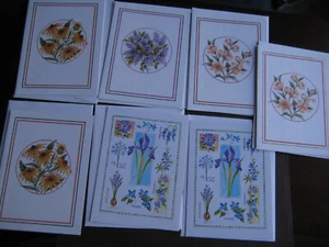 UNUSED 7 vintage note cards BLANK Wild Flowers & Spring Flowers - 4 Designs - Picture 1 of 10