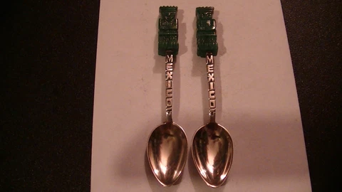 PAIR MEXICO MEXICAN 925 STERLING SILVER DEMITASSE SPOONS JADE FIGURINE LOT GROUP Cover