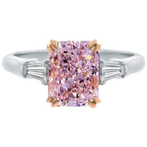 3.0Ct Cz Pink Cz Radiant Cut Ring Baguette Accents Statement Cocktail Ring - Picture 1 of 6