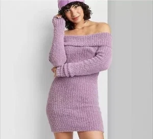Wild Fable Women's Long Sleeve Mini Sweater Dress Mauve Off Shoulder Plus Sz 4x - Picture 1 of 7