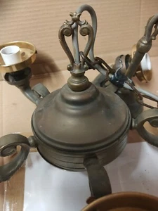 Heavy BRASS Celing Light 5 Branch Medium Chandelier Vintage Antique - Bild 1 von 7