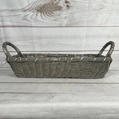 Vintage Gothic Woven Metal Wire Basket 16” x 6.5" x 3" Rectangular - Image 1 of 4