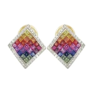 Multi Gemstone Cocktail Party Earring 925 Fine Silver Evening Wear Jewelry Women - Picture 1 of 7