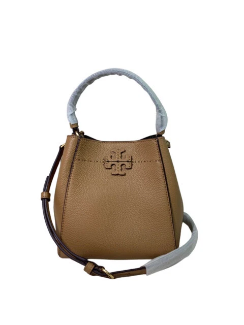 Tory Burch Silver McGraw Women's Leather Small Bucket Bag - Tiramissu 227 (74956)