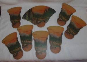 8 Old Funeral Home Fan Tri Fold 40's Cardboard Edwin Sites Sunset Scene Lot 3 - Picture 1 of 12