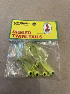 CREME Rigged Twirl Tails The Original Plastic Worm King of Baits Chartre 1/8 Oz - Picture 1 of 3