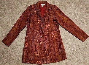 Chaqueta Coldwater Creek Paisley Mujer Larga Tapiz Bordada Talla Pequeña Roja - Imagen 1 de 9