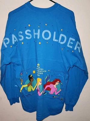 Disney Princesa Media Maratón Portapases Azul Manga Larga Camisa Talla Mediana Foto 1 de 4