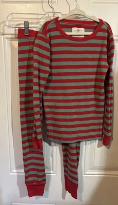 J Crew Crewcuts Boys Size 8 Two Pc Pajamas, Green & Red stripe 100% Cotton - Image 1 of 4