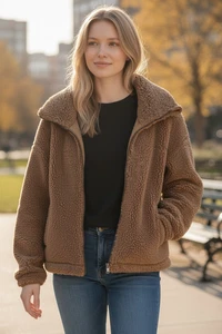 Lululemon Reißverschluss So Sherpa Jacke schokobraun Kordelzug Teddy Größe 8 #1094 - Bild 1 von 16