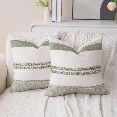 Decorative Boho Sage Green Pillow Covers Set of 2-18x18 Inch Farmhouse Accent... - Image 1 of 4