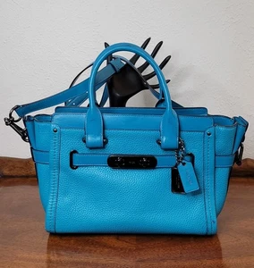 Coach Swagger Türkis Umhängetasche Crossbody Handtasche Tragetasche Kiesel Leder Gunmetal - Bild 1 von 24