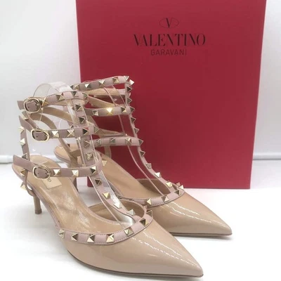Zapatos de salón Valentino Rockstud enjaulados charol nude talla 41 punta tacones Foto 1 de 4