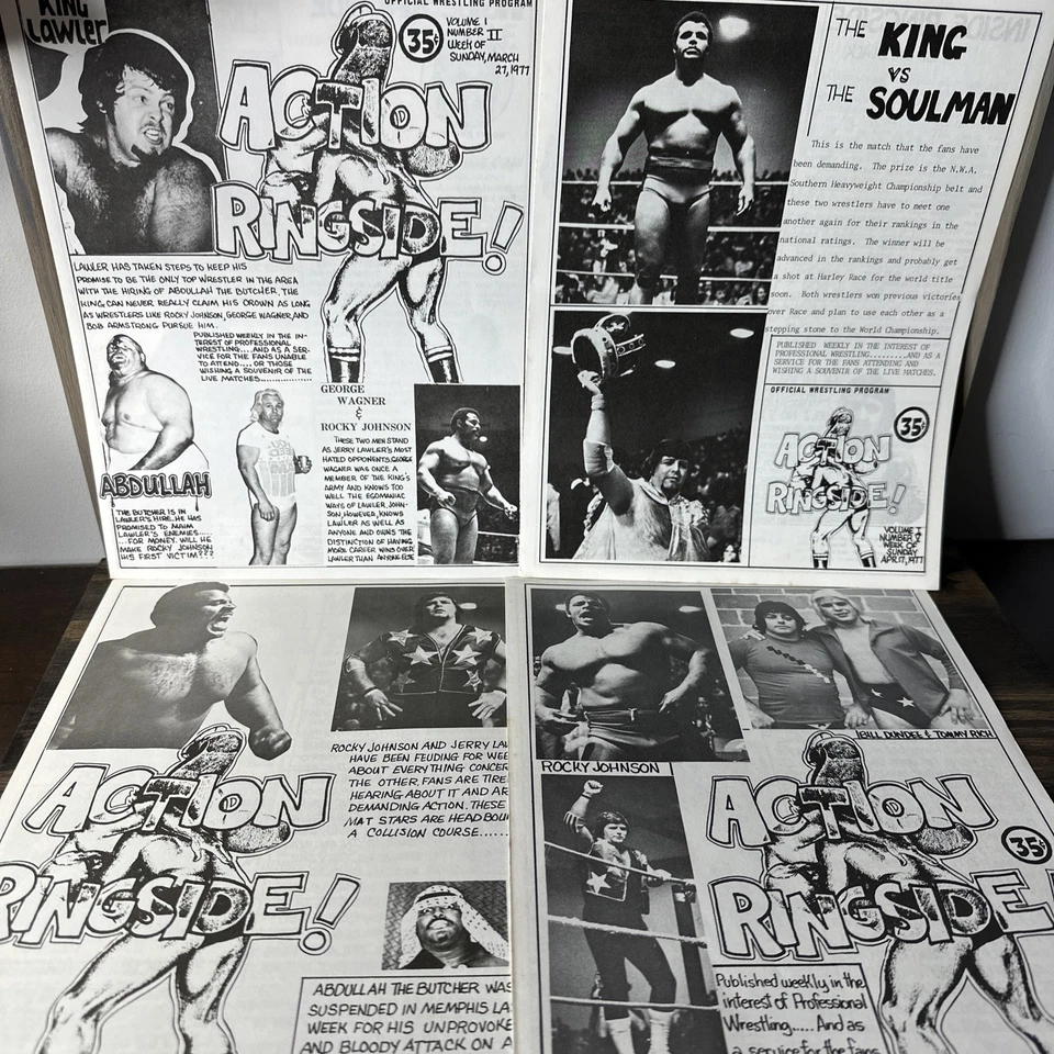 Lote de 4 programas de lucha libre Action Ringside Memphis 1977 Vol 1 #2-5 Foto 1 de 4