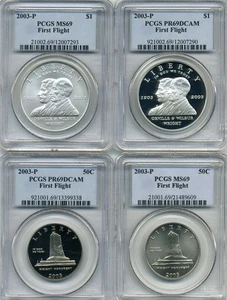 2003-P First Flight Commemorative Dollar/Half Set of 4 - PCGS PR69/MS69 - Picture 1 of 9
