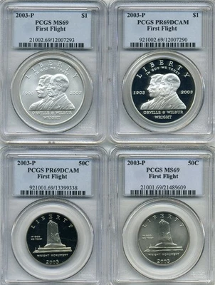 2003-P First Flight Commemorative Dollar/Half Set of 4 - PCGS PR69/MS69 - Image 1 of 4