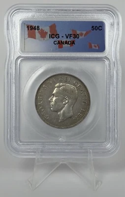1948 Canada Half Dollar 50C  ICG VF30 King George VI Key Date Rare 80% Silver - Image 1 of 3
