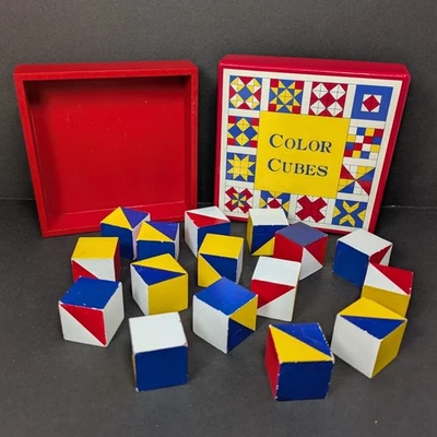 MMA Color Cubes Wooden 16 Block Puzzle 1991 Barn Quilt Design Vintage - Image 1 of 4