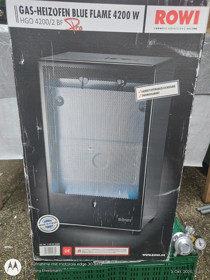 ROWI Gas-Heizofen Blue Flame 4200 W mit Thermostat für Raumheizung, unbenutzt - Bild 1 von 1