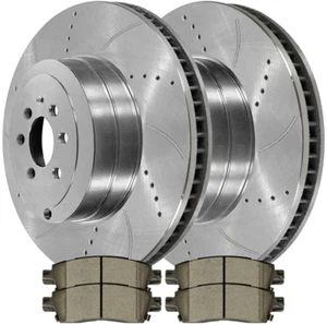 Autoshack Rear Drilled and Slotted Brake Kit Rotors Silver and Ceramic Pads Pair - Picture 1 of 3