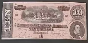 1864 $10 Confederate States Of America W/confederate Poem  UNC-CU Details  - Picture 1 of 4