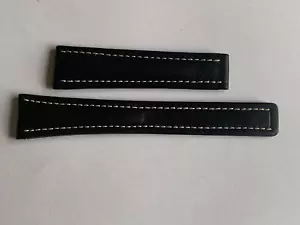 BREITLING 20-16mm Black Leather Watch Strap For Deployment Clasp - New (A249) - Picture 1 of 3