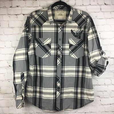 Camisa DKNY Jeans Para Hombre Con Botones Manga Larga Negra/Crema A Cuadros Talla Grande G2 Foto 1 de 4