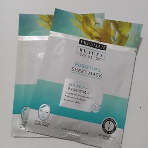 2 Freeman Beauty Infusion Purifying Sheet Mask Sea Kelp Probiotics Cotton Sheet 