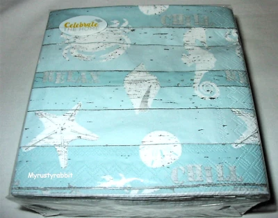 Beach Bum 40 бумажных салфеток коктейль для напитков ~ 3 слоя раковины морских звезд крабов - Изображение 1 из 3