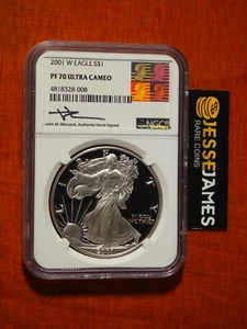 2001 W PROOF SILVER EAGLE NGC PF70 ULTRA CAMEO JOHN MERCANTI SIGNED ART LABEL! - Picture 1 of 2